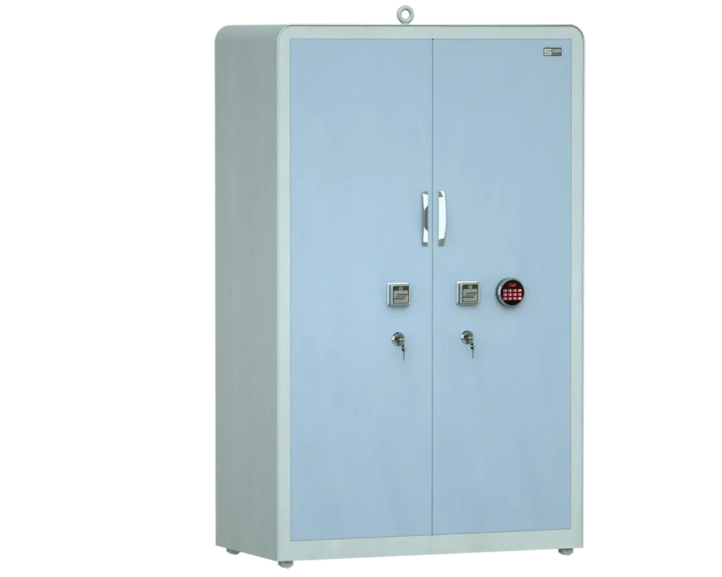 کمد اداری نسوز و ضدسرقت مدل دو درب 2000 با قفل دیجیتال و کلیدی همراه با کلید زاپاس