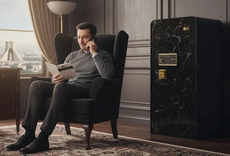 گاوصندوق مدرن لاکچری با قفل پیشرفته، حسگر اثرانگشت و قفل کلیدخور